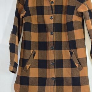 JOAN RIVERS Women's Sz XS Rust & Blk Buffalo plaid button front car coat/jacket